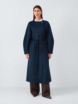 John Lewis Collarless Double Faced Hand Sewn Coat, Navy