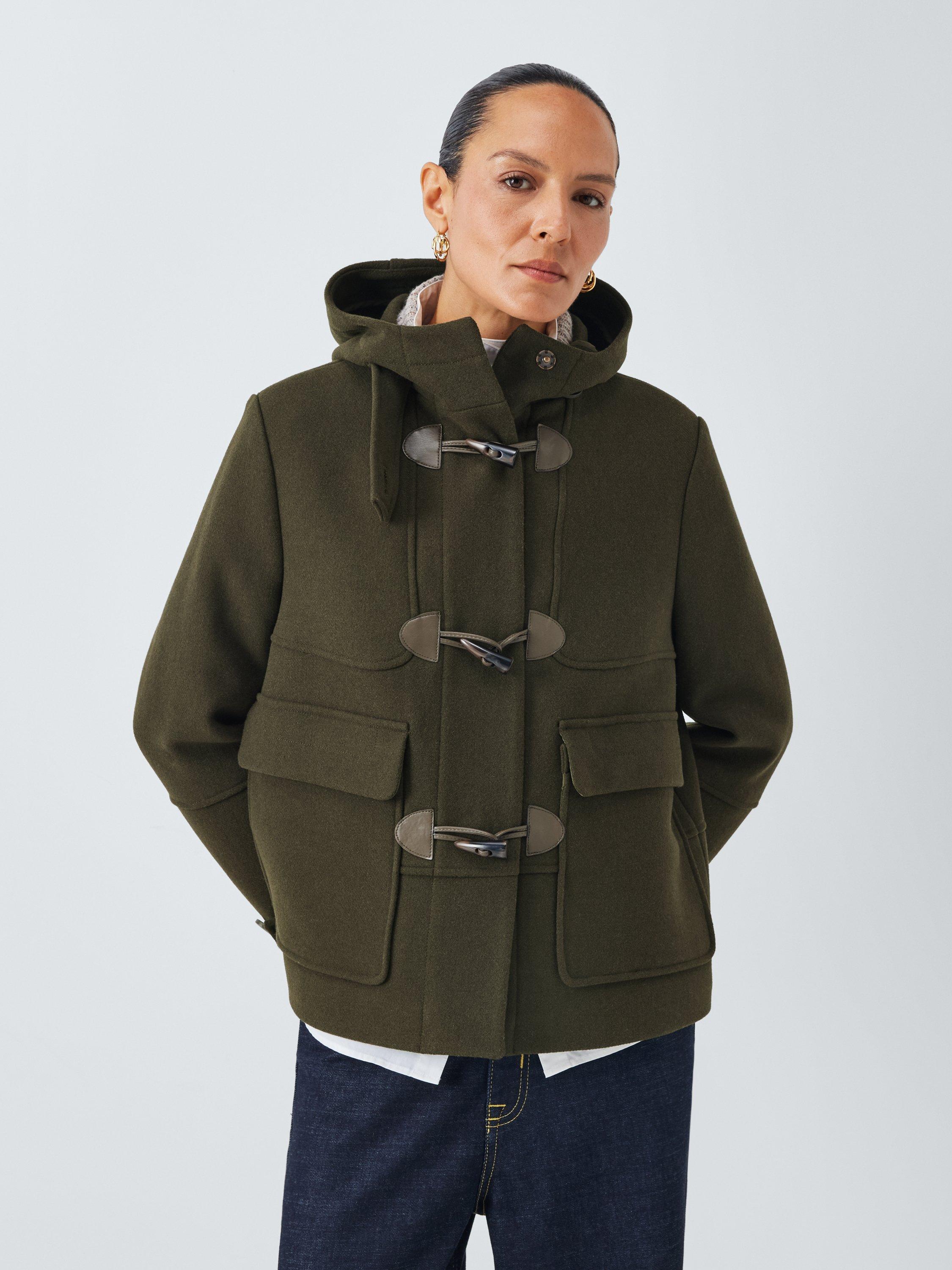 Product image 1 of 7, which shows John Lewis Short Wool Blend Duffle Coat, Khaki, 10