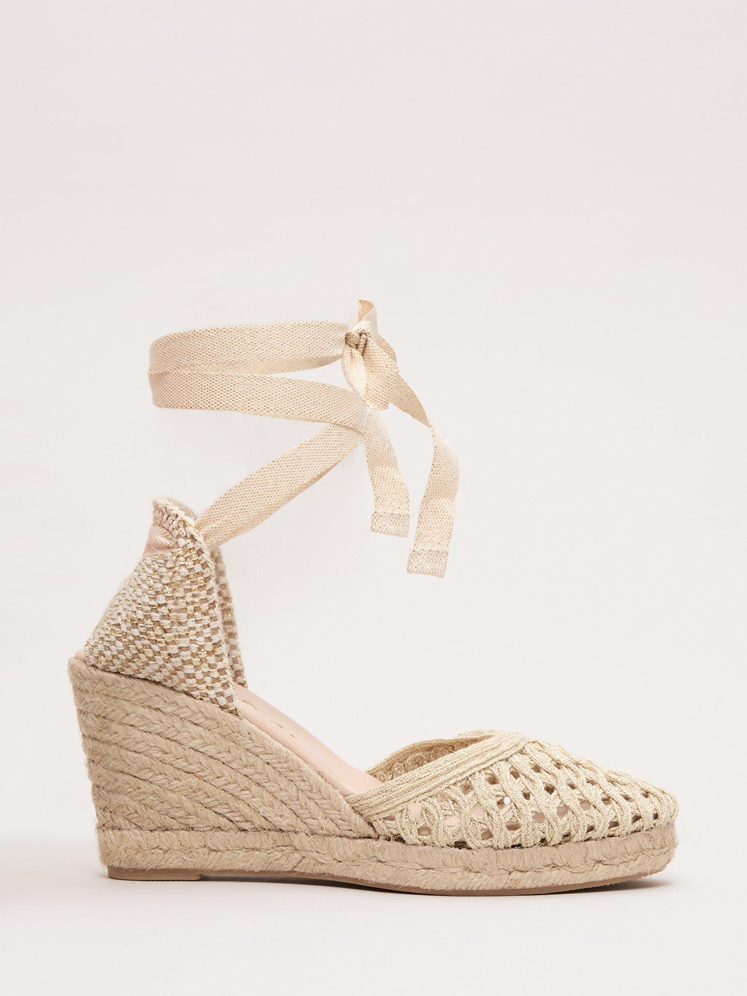 Product image 1 of 8, which shows Phase Eight Openwork Espadrille Wedge Sandals, Gold, 3
