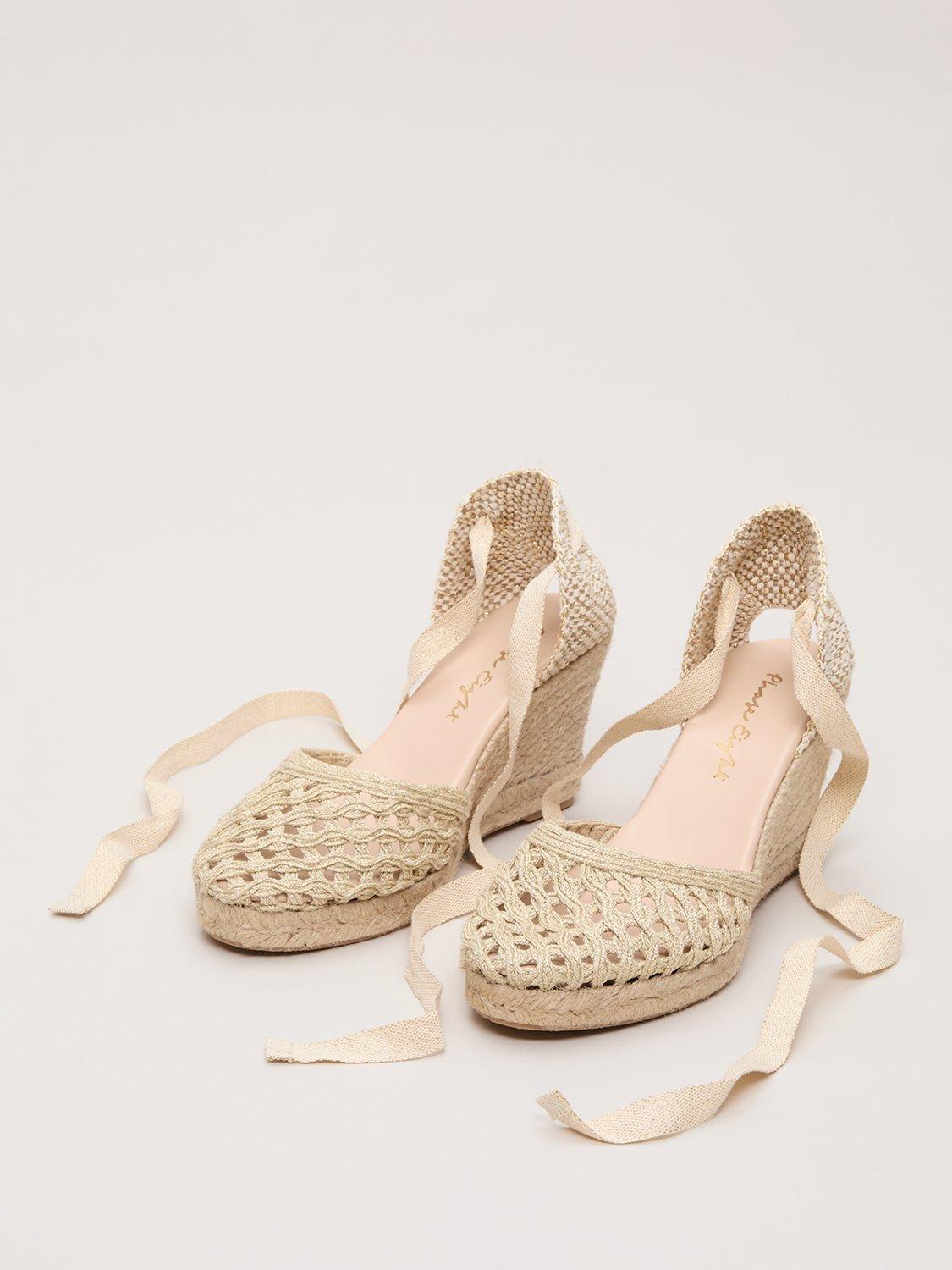 Product image 2 of 8, which shows Phase Eight Openwork Espadrille Wedge Sandals, Gold, 3