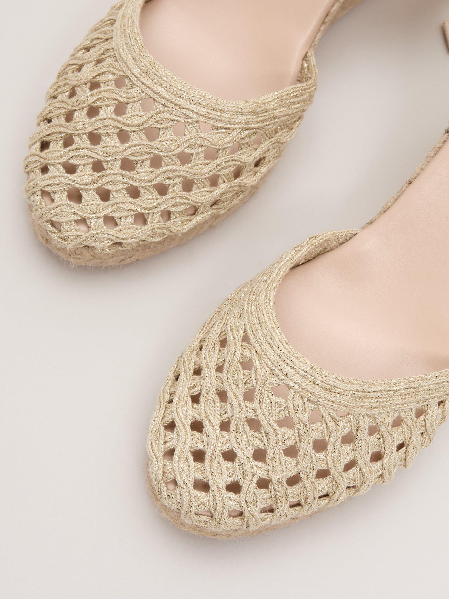 Product image 3 of 8, which shows Phase Eight Openwork Espadrille Wedge Sandals, Gold, 3