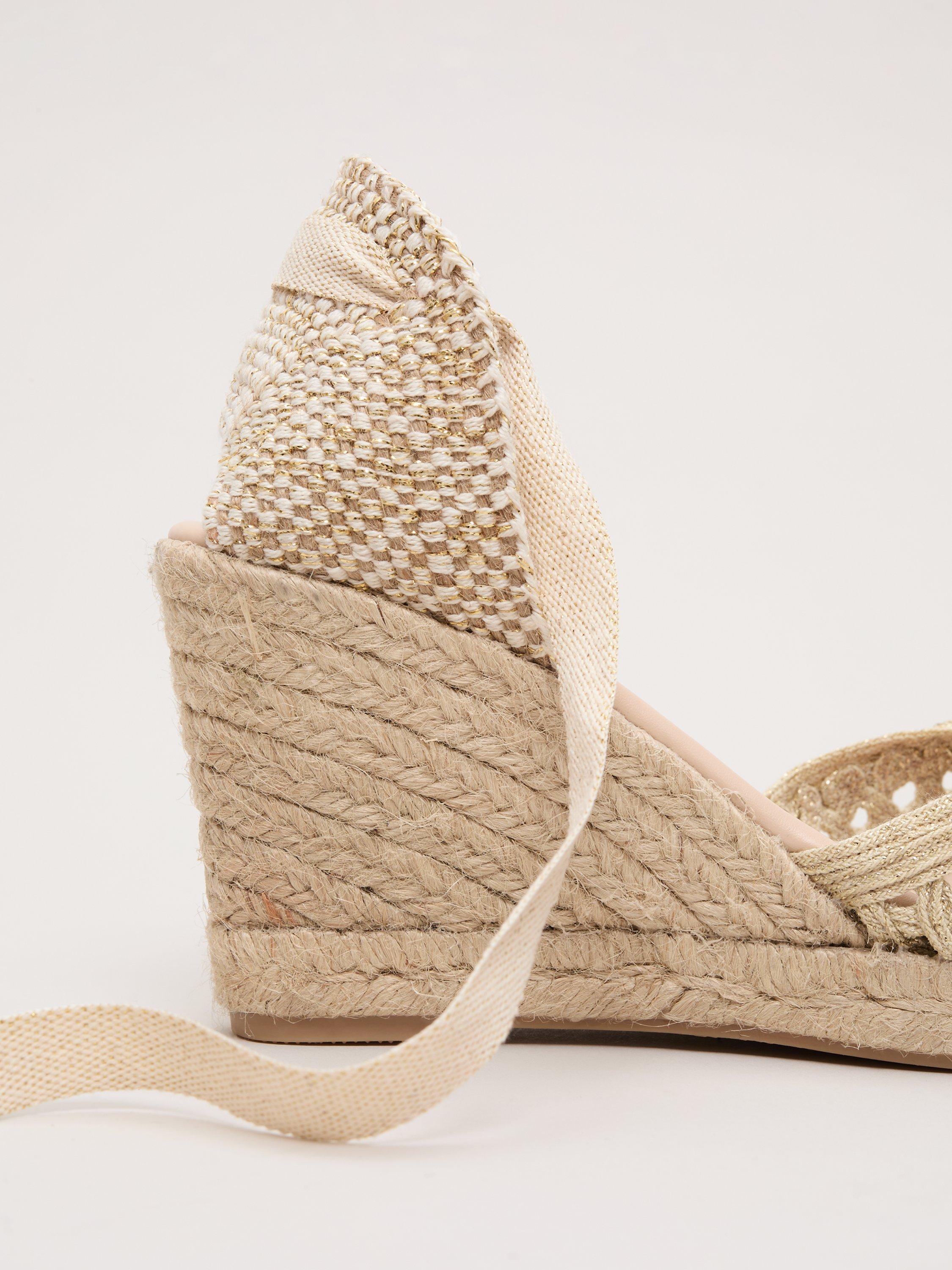 Product image 4 of 8, which shows Phase Eight Openwork Espadrille Wedge Sandals, Gold, 3