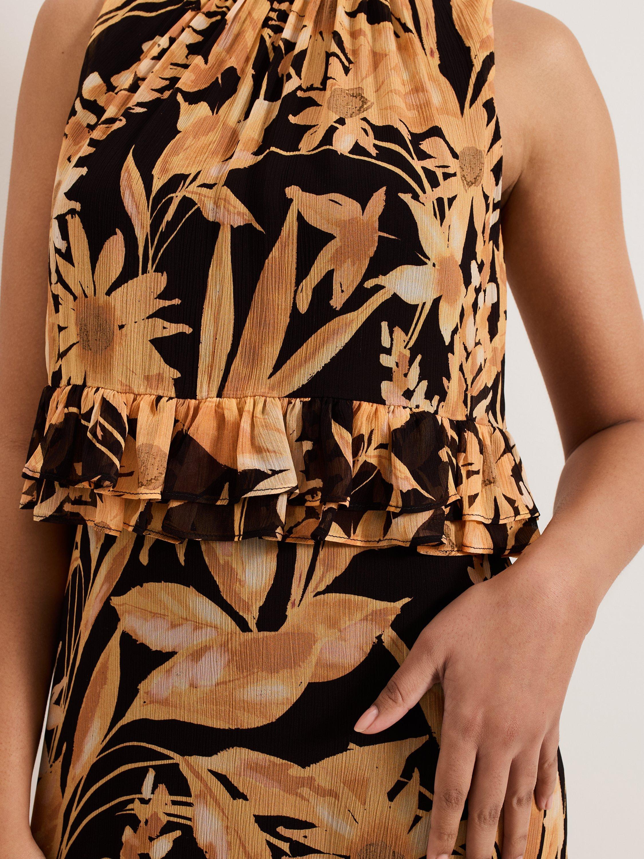Product image 7 of 7, which shows Phase Eight Petite Alma Sunflower Double Layer Dress, Multi, 10