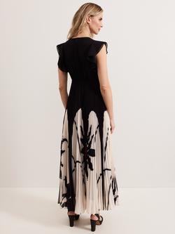 Phase Eight Petite Uma Printed Pleat Maxi Dress, Black/Multi - view 2, Black/Multi