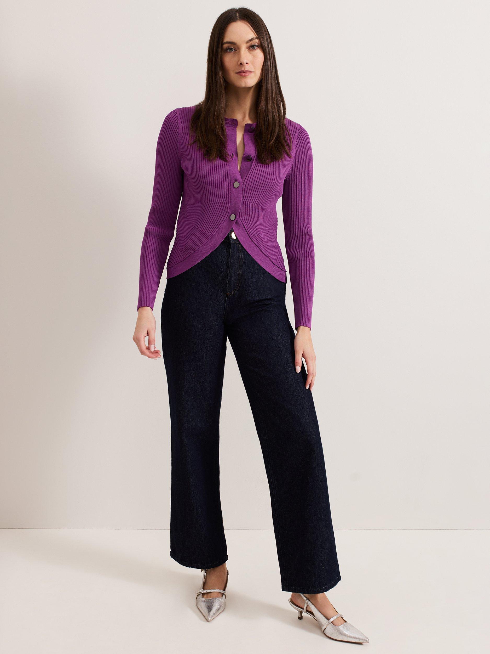 Product image 3 of 7, which shows Phase Eight Sharna Ribbed Shrug, Purple, S