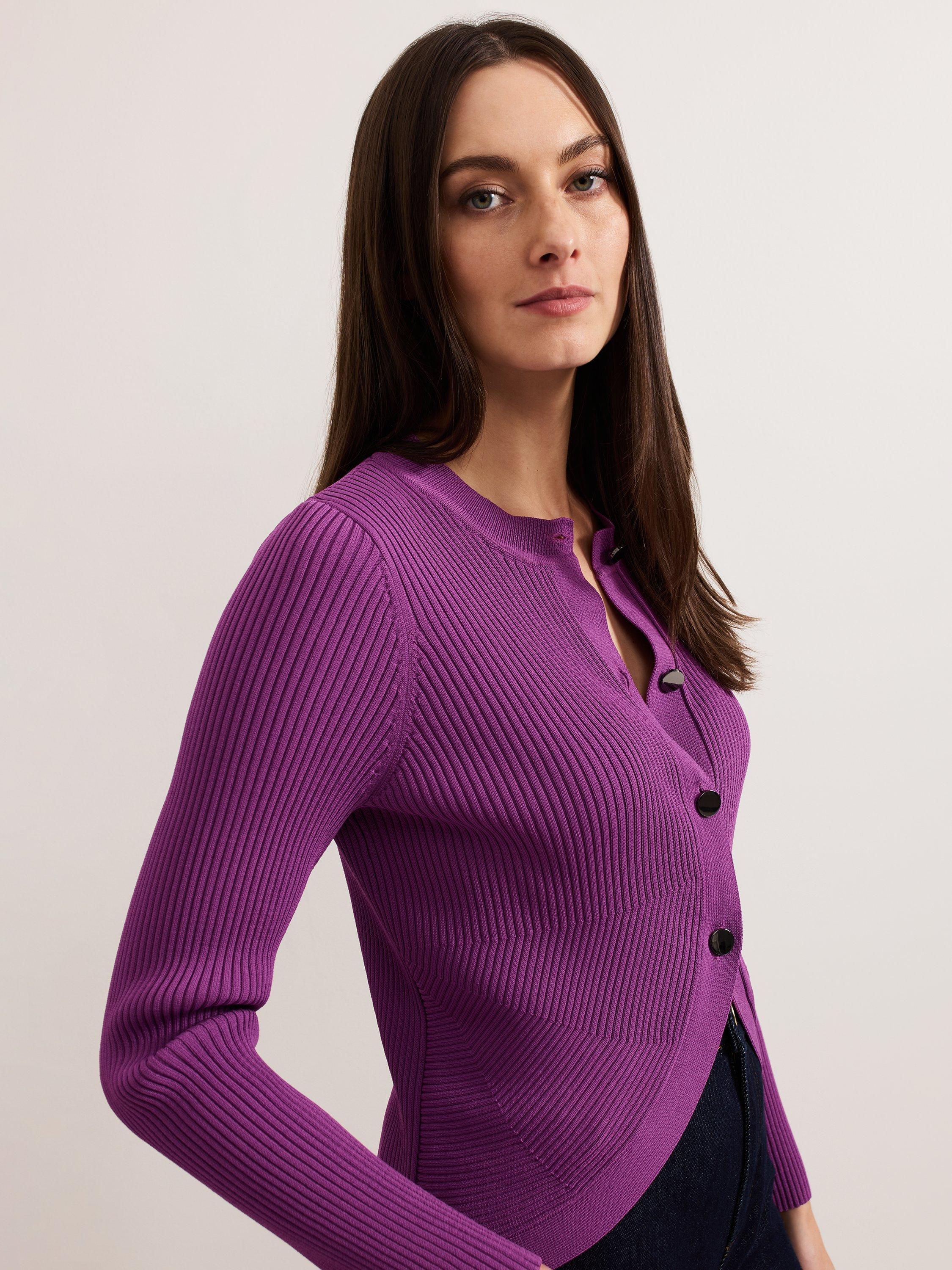 Product image 4 of 7, which shows Phase Eight Sharna Ribbed Shrug, Purple, S