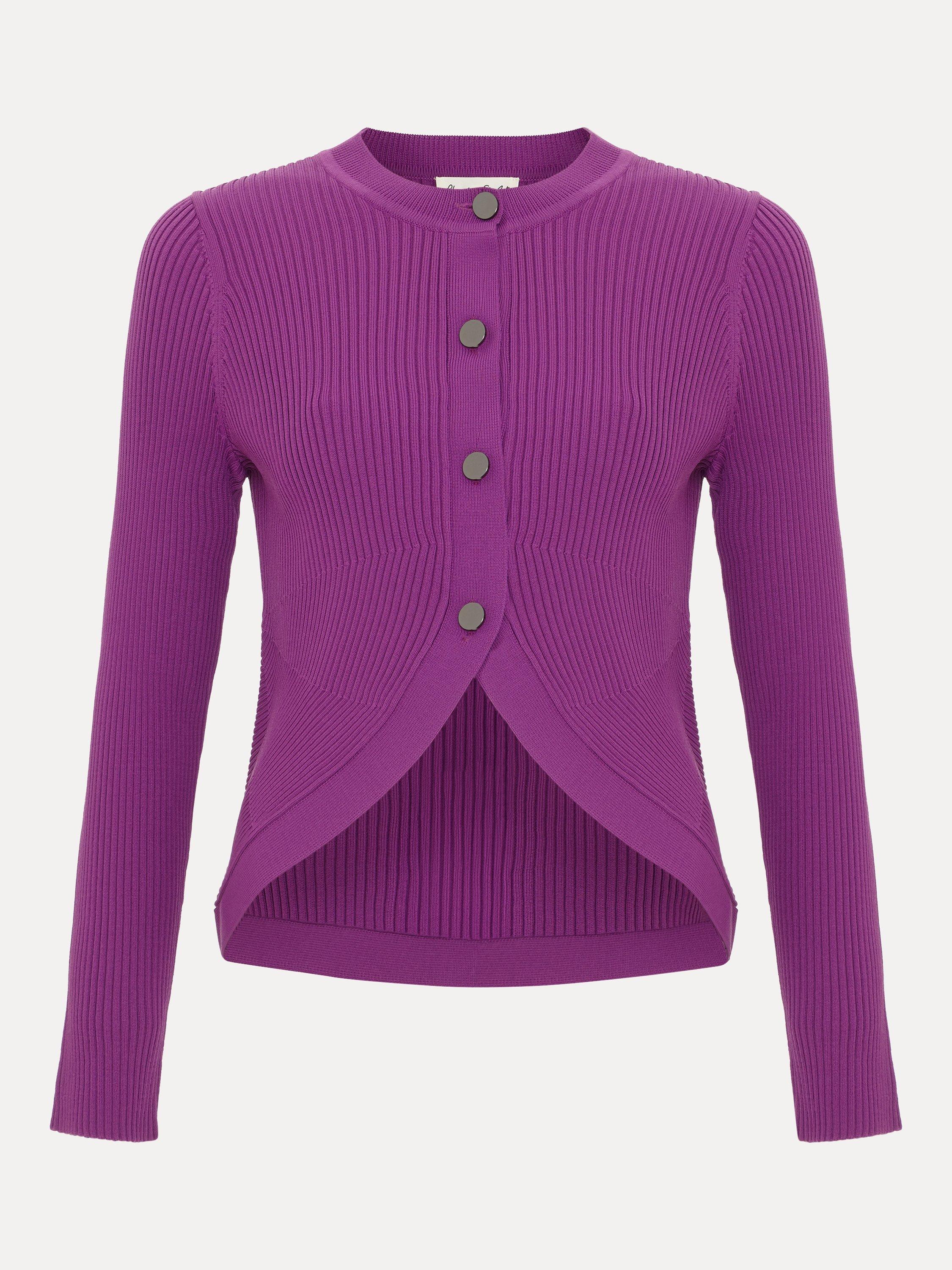 Product image 5 of 7, which shows Phase Eight Sharna Ribbed Shrug, Purple, S