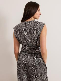 Phase Eight Mariana Chain Print Linen Rich Top, Black/Ivory - view 2, Black/Ivory