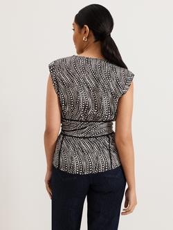 Phase Eight Petite Mariana Chain Print Linen Rich Top, Black/Ivory - view 2, Black/Ivory