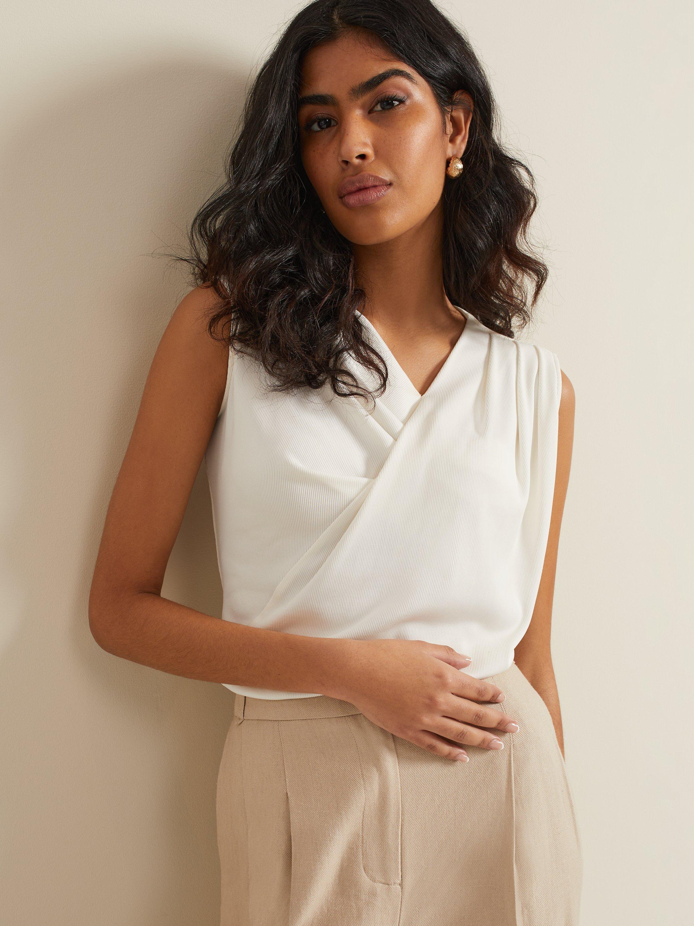 Product image 4 of 7, which shows Phase Eight Sutton Sleeveless Drape Rib Top, Ivory, 8