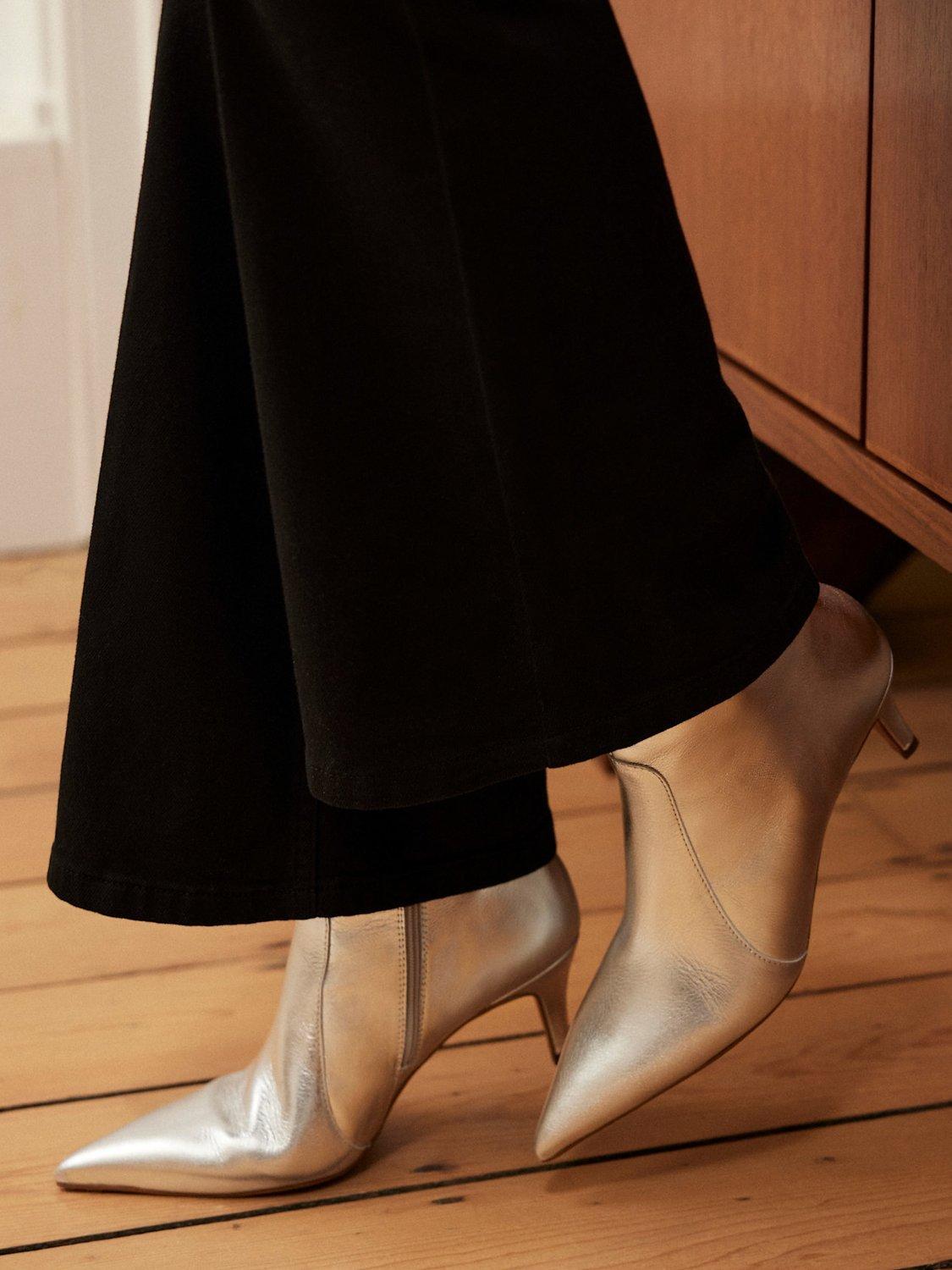 Product image 5 of 5, which shows Mint Velvet Kaia Leather Kitten Heel Ankle Boots, Silver, 3