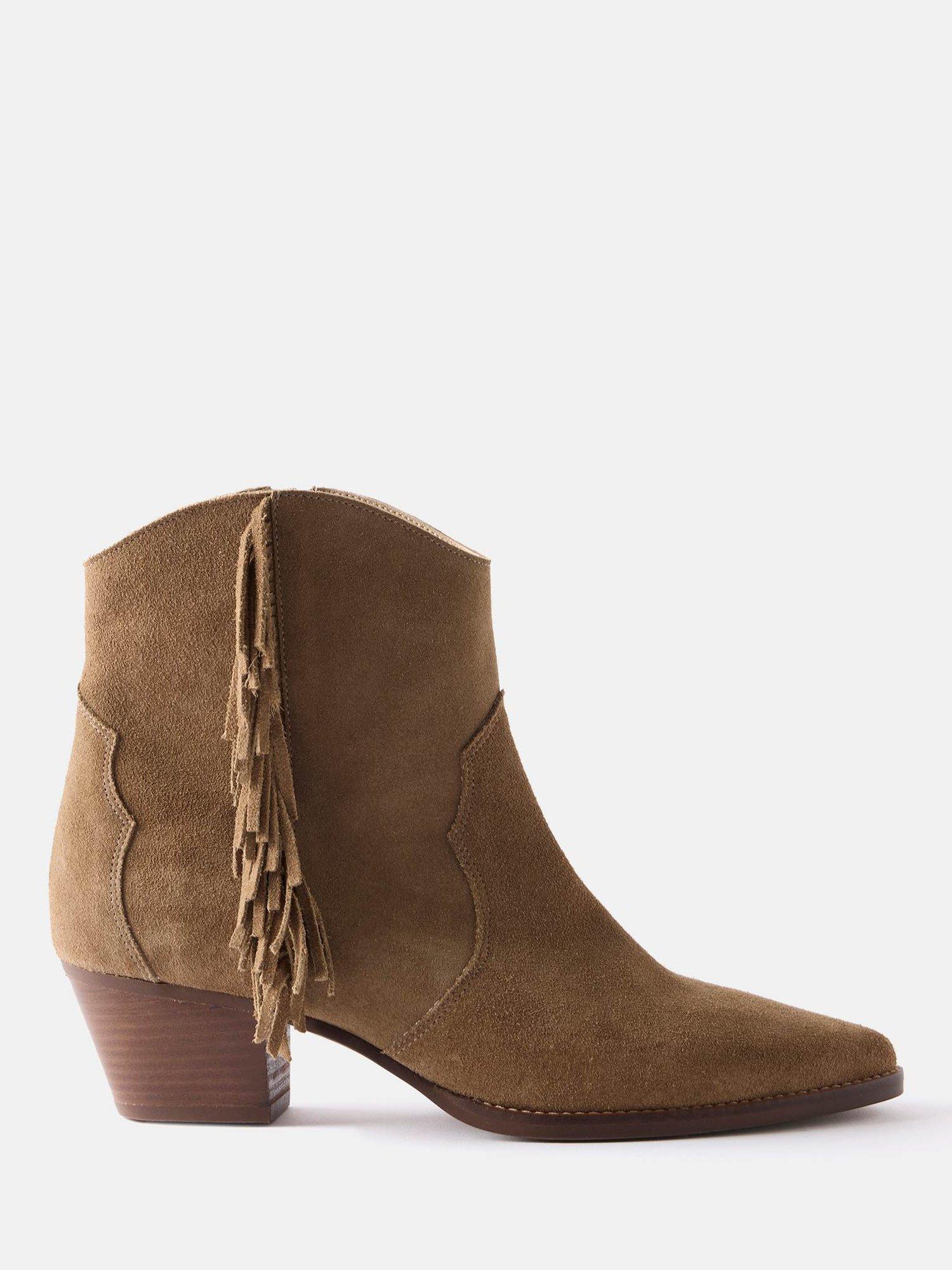 Mint Velvet Frankie Suede Fringe Ankle Boots, Brown
