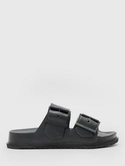 AllSaints Sian Double Buckle Slider Sandals, Black, Black