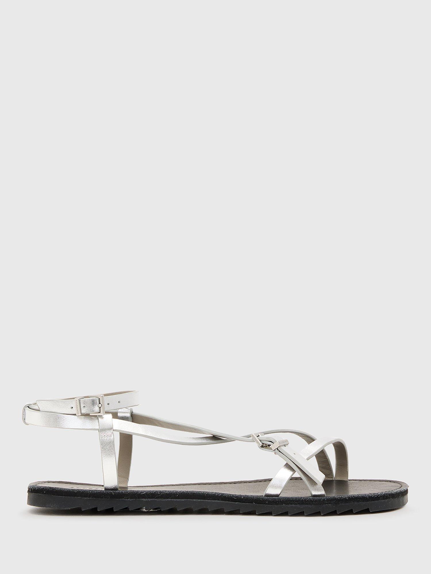 Product image 1 of 1, which shows AllSaints Tyla Leather Strappy Sandals, Silver, EU38