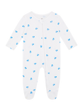 Rosa & Blue Baby Cotton Blend Heart Print Sleepsuit, White