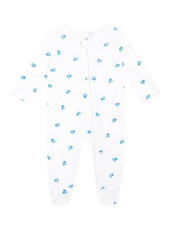 Rosa & Blue Baby Bamboo and Cotton Blend Heart Print Sleepsuit, White, White