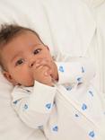 Rosa & Blue Baby Cotton Blend Heart Print Sleepsuit, White