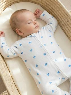 Rosa & Blue Baby Bamboo and Cotton Blend Heart Print Sleepsuit, White - view 2, White