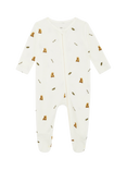 Rosa & Blue Baby Cotton Blend Brown Bear Sleepsuit, Ivory