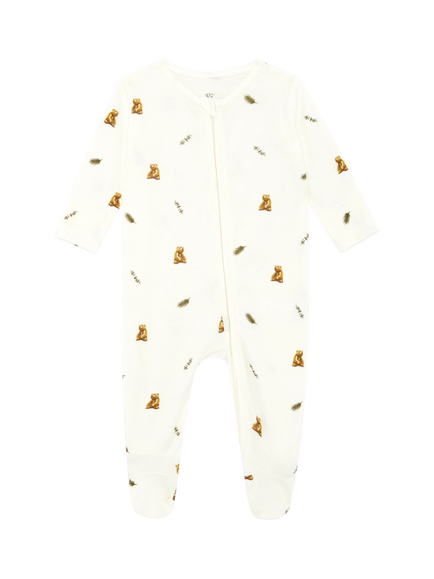 Rosa & Blue Baby Bamboo and Cotton Blend Brown Bear Sleepsuit, Ivory, Ivory
