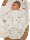 Rosa & Blue Baby Cotton Blend Brown Bear Sleepsuit, Ivory