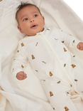 Rosa & Blue Baby Cotton Blend Brown Bear Sleepsuit, Ivory