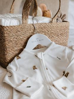 Rosa & Blue Baby Bamboo and Cotton Blend Brown Bear Sleepsuit, Ivory - view 2, Ivory