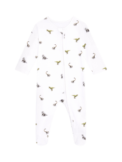 Rosa & Blue Baby Bamboo and Cotton Blend Dino Sleepsuit, White, White