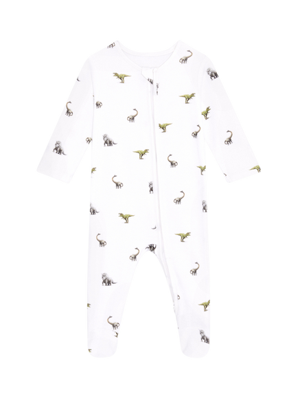 Rosa & Blue Baby Bamboo and Cotton Blend Dino Sleepsuit, White, White