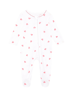Rosa & Blue Baby Bamboo and Cotton Blend Pink Heart Sleepsuit, White, White