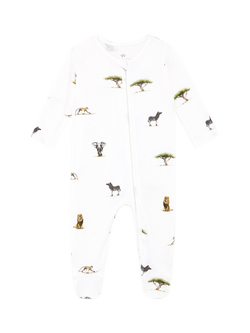 Rosa & Blue Baby Bamboo and Cotton Blend Safari Sleepsuit, White, White