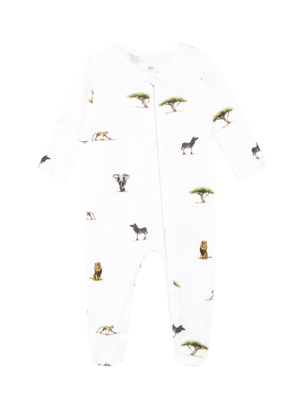 Rosa & Blue Baby Bamboo and Cotton Blend Safari Sleepsuit, White, White