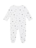 Rosa & Blue Baby Cotton Blend Moon Print Sleepsuit, White