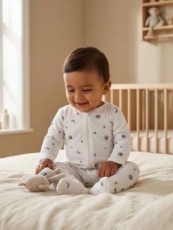 Rosa & Blue Baby Bamboo and Cotton Blend Moon Print Sleepsuit, White - view 2, White