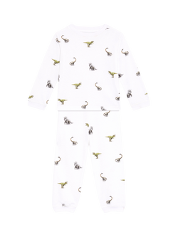 Rosa & Blue Baby Dinosaur Long Sleeve Pyjama Set, White, White