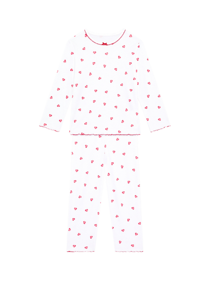 Rosa & Blue Kids' Heart Print Long Sleeve Pyjama Set, White, White
