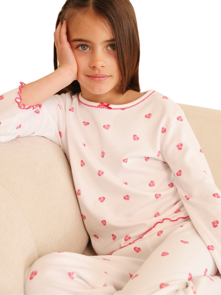 Rosa & Blue Kids' Heart Print Long Sleeve Pyjama Set, White - view 2, White