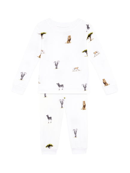 Rosa & Blue Baby Safari Long Sleeve Pyjama Set, White, White