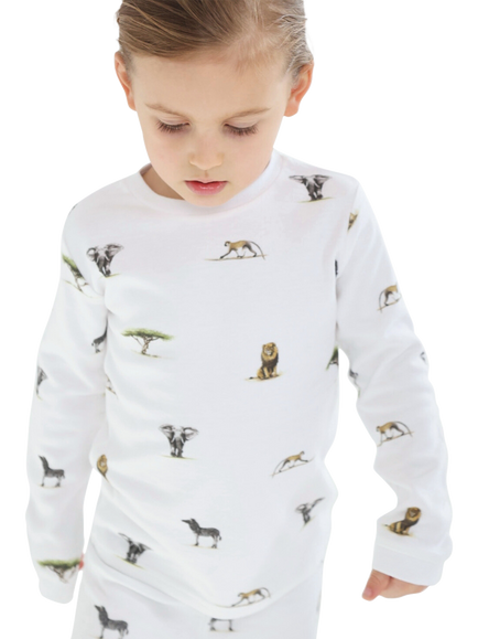 Rosa & Blue Baby Safari Long Sleeve Pyjama Set, White - view 2, White