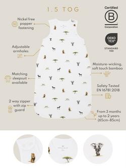 Rosa & Blue Baby Safari Sleeping Bag, 1.5 Tog, White - view 2, White