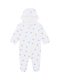 Rosa & Blue Baby Cotton Blend Hooded Heart Print Pramsuit, White