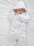 Rosa & Blue Baby Cotton Blend Hooded Heart Print Pramsuit, White