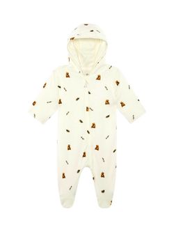 Rosa & Blue Baby Brown Bear Pramsuit, Ivory, Ivory