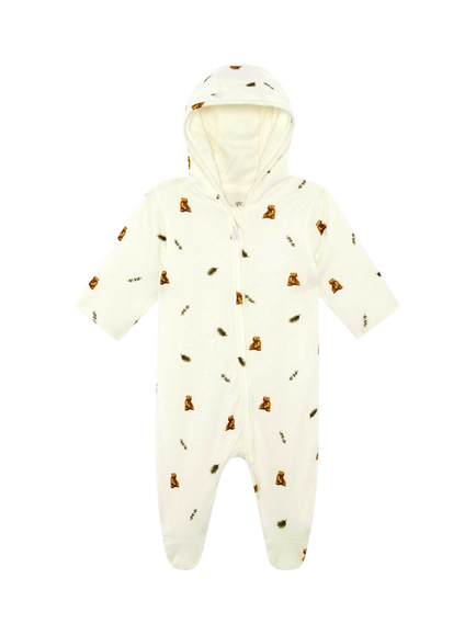 Rosa & Blue Baby Brown Bear Pramsuit, Ivory, Ivory