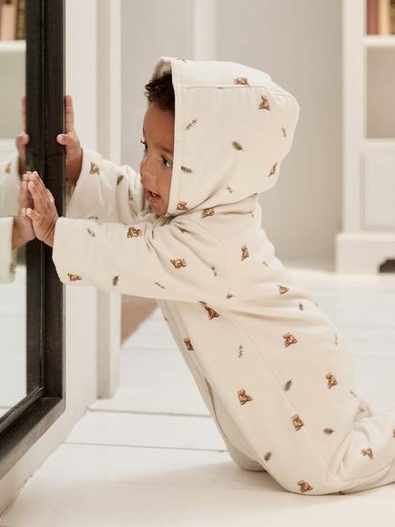 Rosa & Blue Baby Brown Bear Pramsuit, Ivory - view 2, Ivory