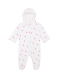 Rosa & Blue Baby Cotton Blend Hooded Heart Print Pramsuit, White