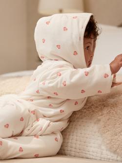 Rosa & Blue Baby Cotton Blend Hooded Heart Print Pramsuit, White - view 2, White