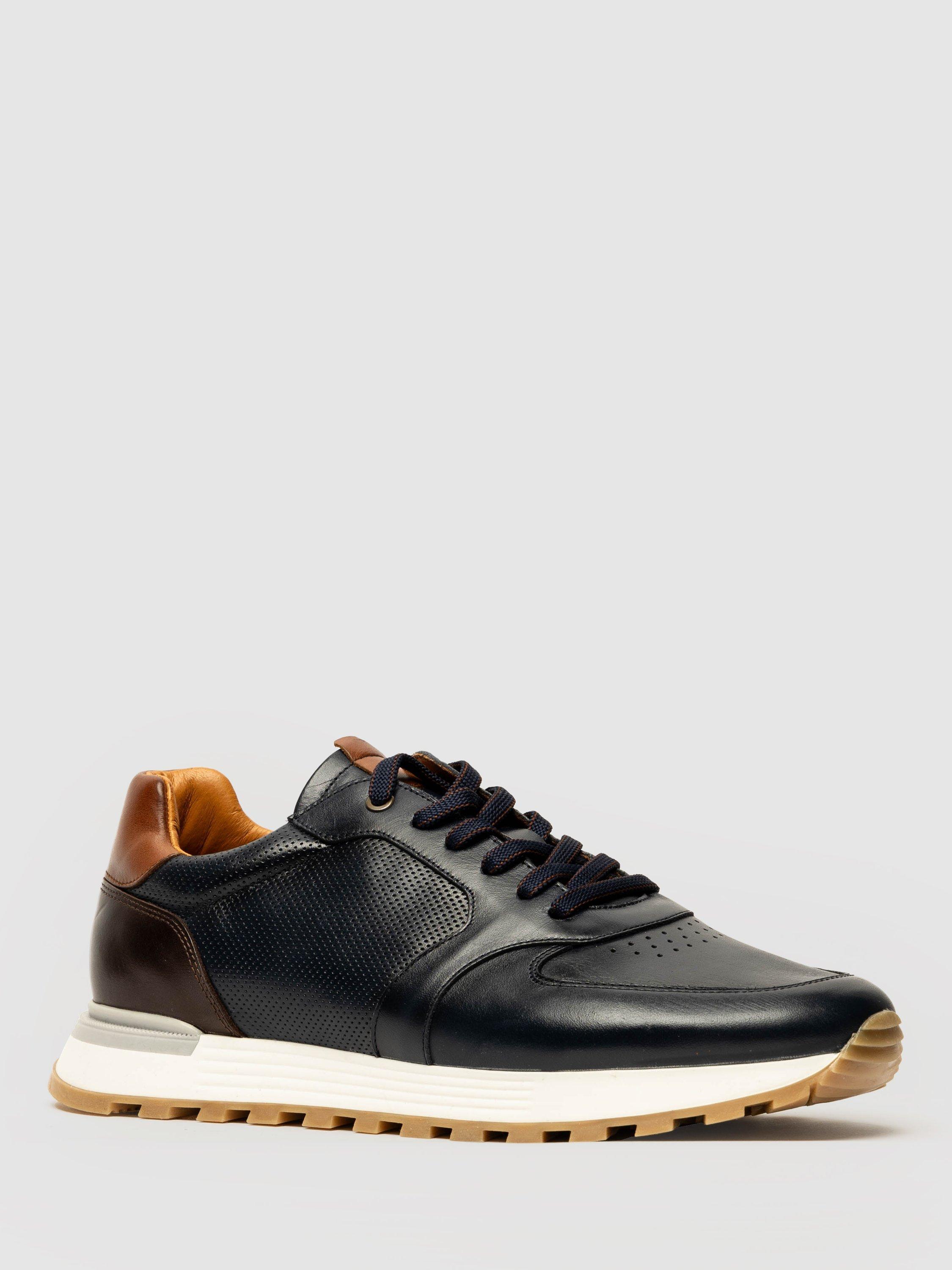 Product image 2 of 10, which shows Rodd & Gunn Peria Leather Trainers, Navy, 7