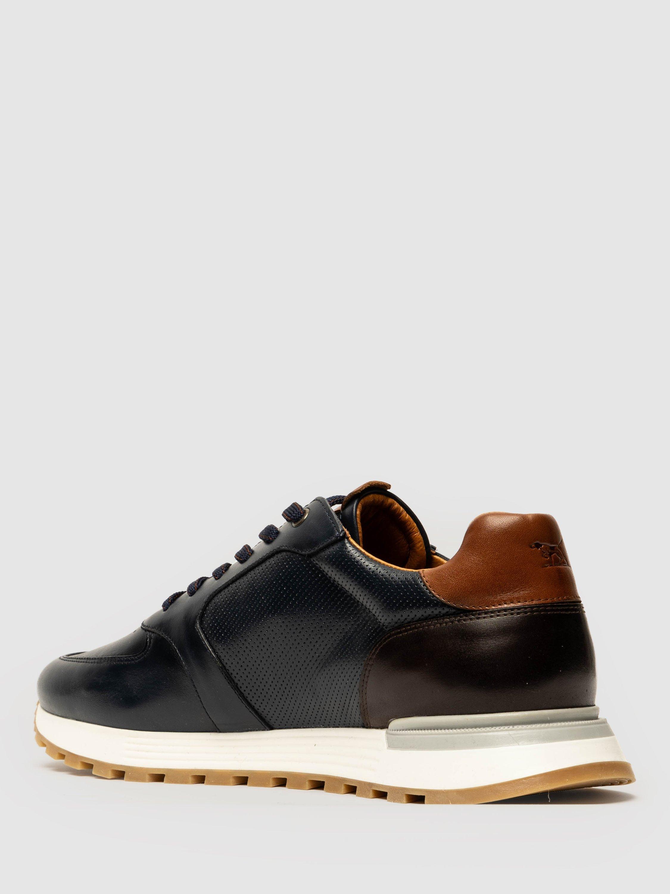 Product image 3 of 10, which shows Rodd & Gunn Peria Leather Trainers, Navy, 7