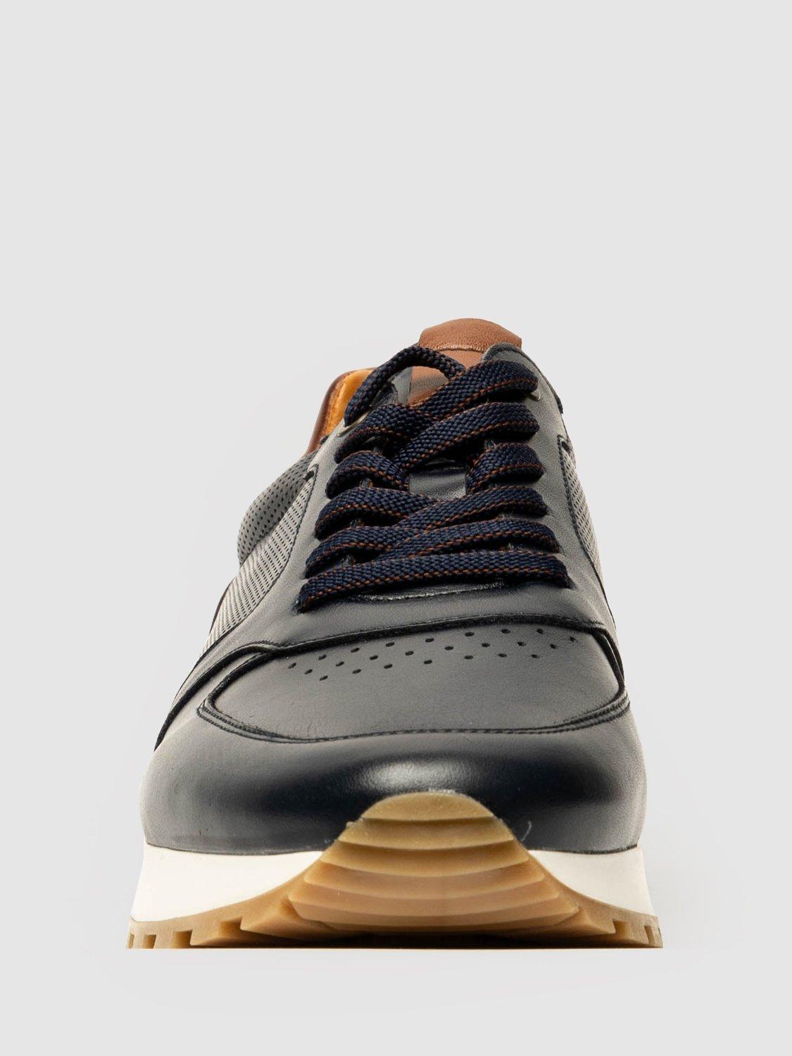 Product image 4 of 10, which shows Rodd & Gunn Peria Leather Trainers, Navy, 7